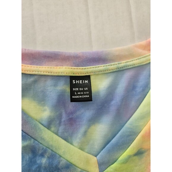 Shein Tie Dye V Neck Skater Dress Size L Brightly Colored - Picture 7 of 7